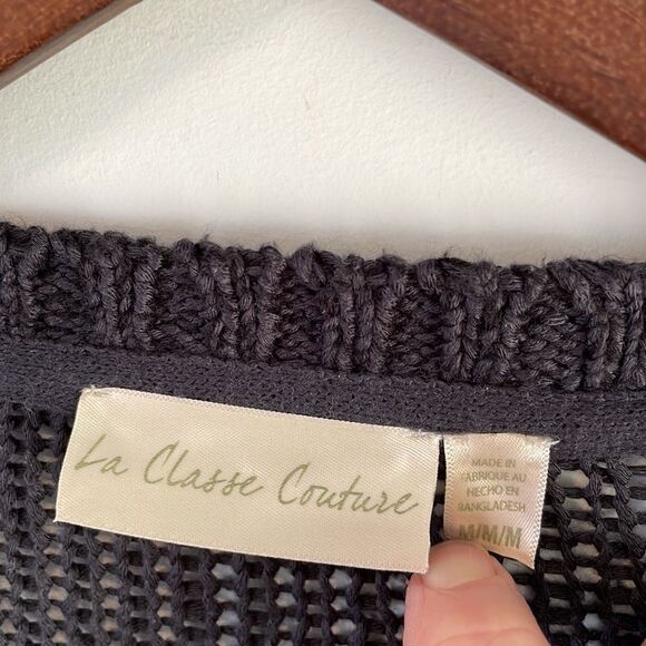 La Classe Couture size medium navy blue knit button down cardigan. - Picture 3 of 7